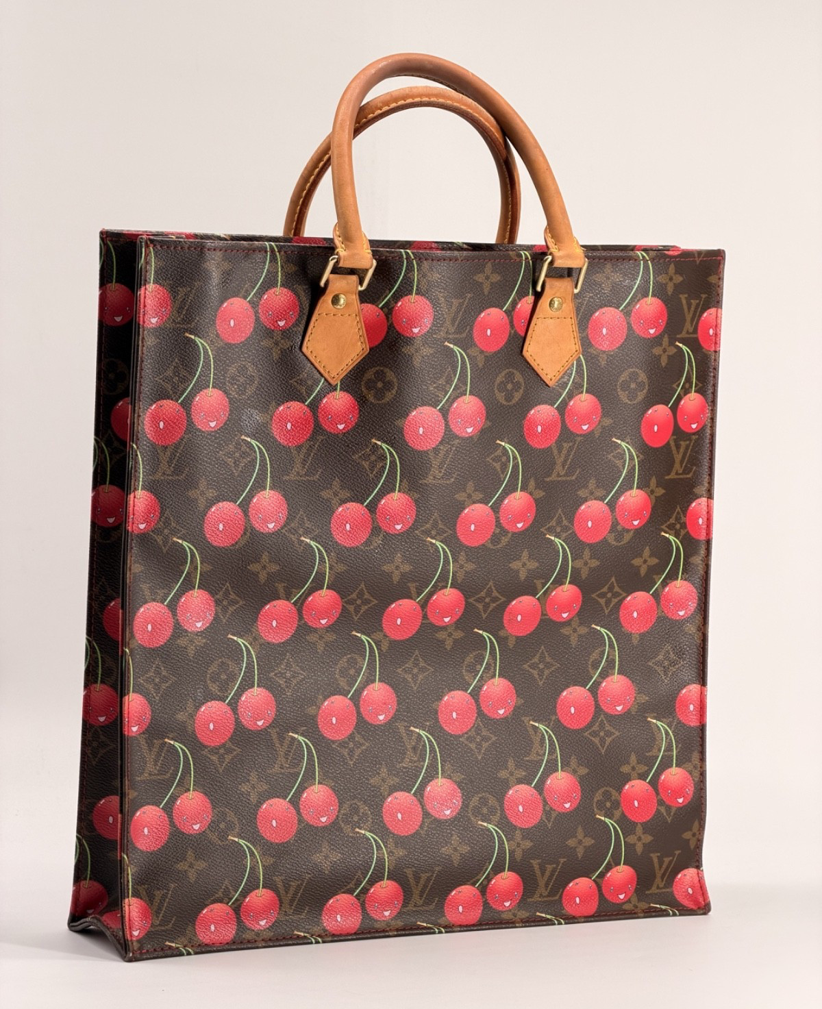 Louis Vuitton Cerise Cherry Sac Plat Brown Monogram Canvas Tote Takashi Murakami