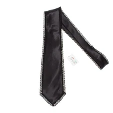 Italo Ferretti NWT Neck Tie in Solid Black with Trim Detail 100% Silk