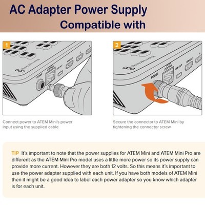 AC Power Adapter for Blackmagic Design ATEM Mini HDMI Live Stream