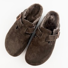 Birkenstock Boston Clog in Mocha Suede Shearling Footbed Lining Women All Size