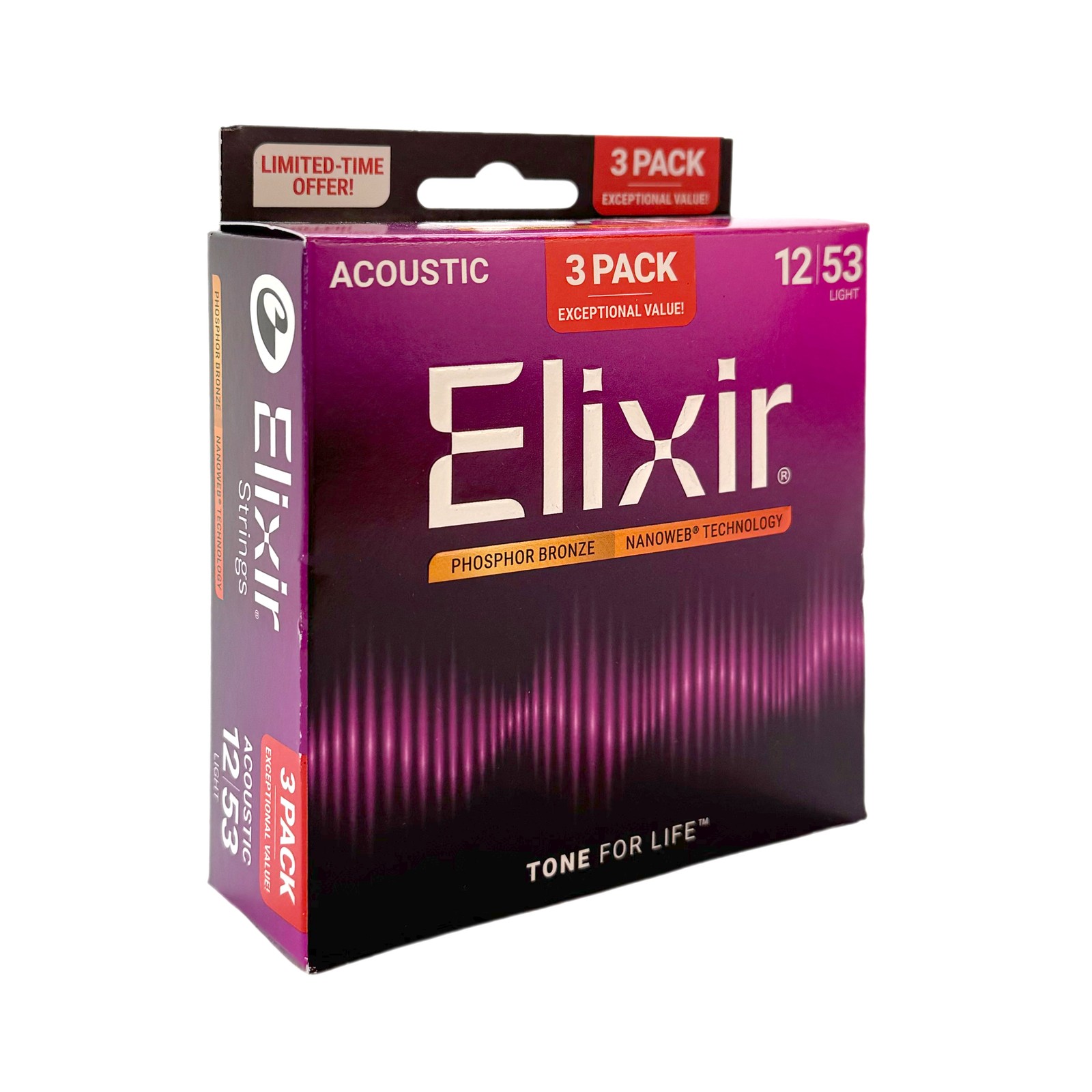 Elixir Phosphor Nanoweb 012-053 Acoustic Guitar Strings, Three pack (NEW)