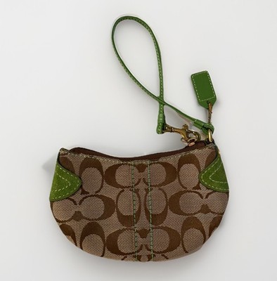 Coach Soho Shoulder Bag & Wristlet Brown Monogram, Green Leather