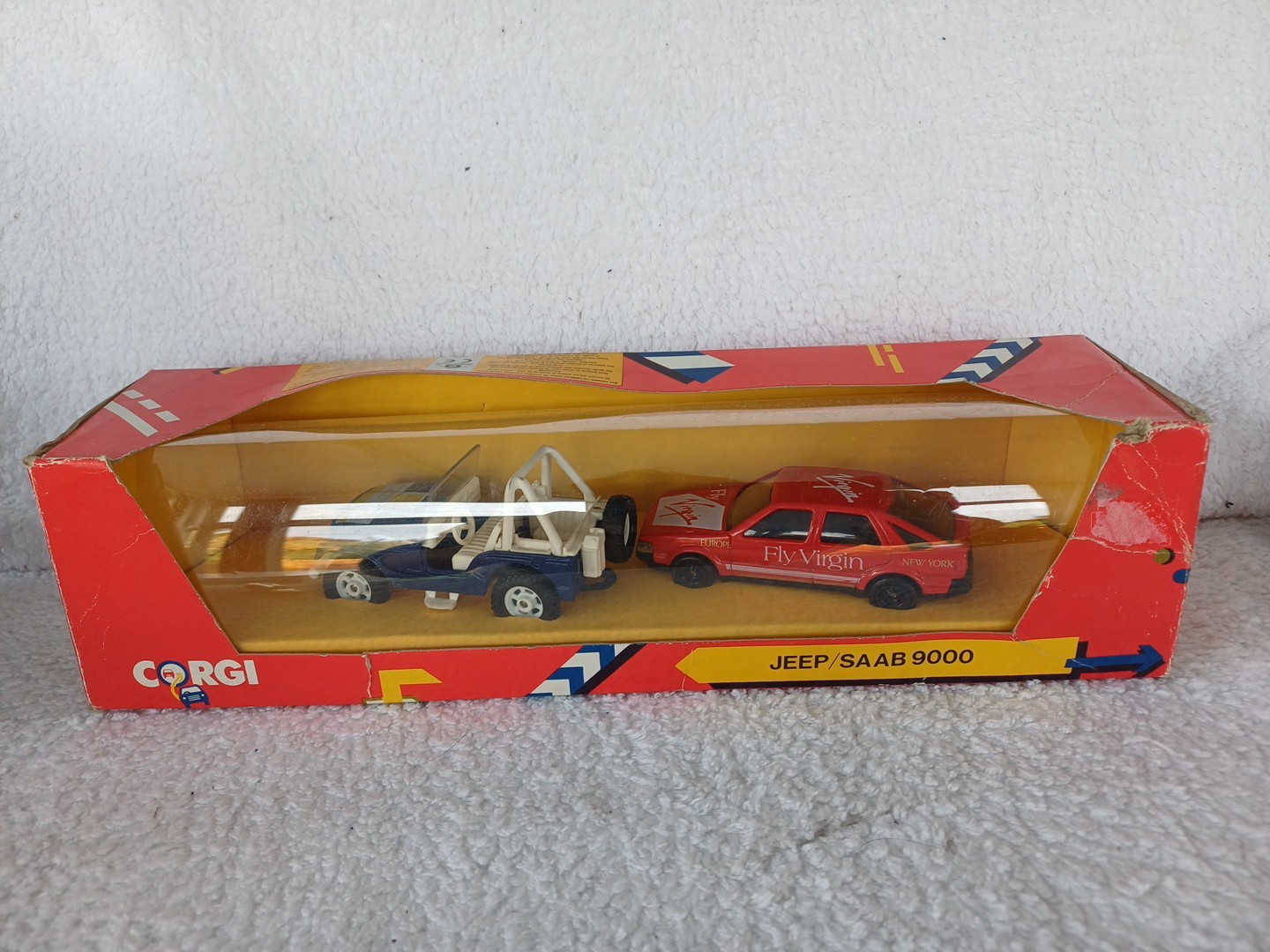 Corgi C79 Jeep And Saab 9000 Fly Virgin Twin Pack Diecast Vehicle Set From 1990
