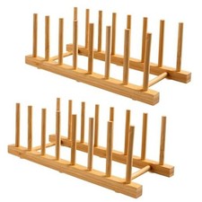 2-Pack Bamboo Wooden Dish Rack Holder Space-Saving Vertical Organizer for
