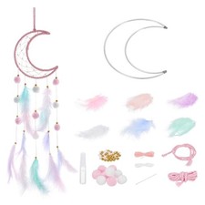 DIY Dream Catcher Moon Making Dream Catcher Supplies Feather Pompom Bead Pink