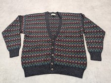Vtg Christopher Hayes Cardigan Mens L Geo Shetland Wool Sweater Preppy Grandpa