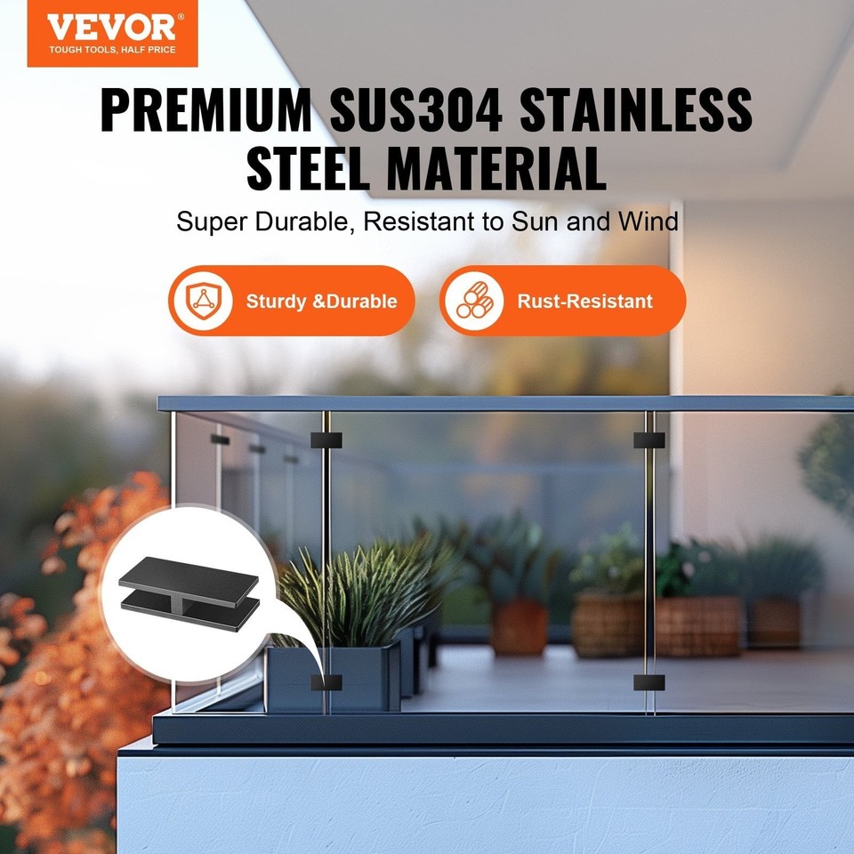 Glass Clamp, 4 PCS Rectangle Glass Railing Bracket for 0.31 