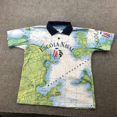 Escola Naval Polo Shirt Mens Large Map Print Nautical Brazil Rio de Janeiro