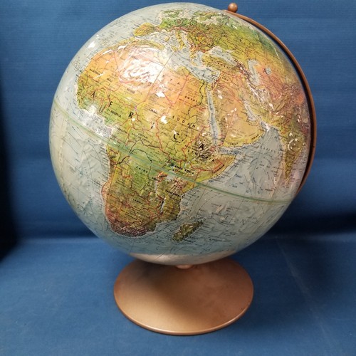 Vtg 12" Replogle Land & Sea Globe USA Copper Tone Stand 