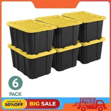 Sterilite Large Storage Bin 27Gal Durable Plastic Storage Tote, Snap-On Lid, 6Ct