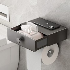 Toilet Paper Holder with Shelf Gray Wipes Dispenser for Bathroom Toilet Paper...