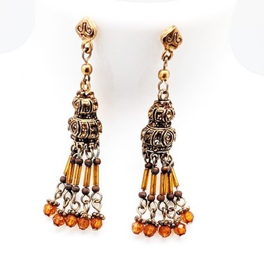 DESIGNER INSPIRED 2 1/4 in BALI HIGH GOLD CRYSTAL DROP DANGLE GOLD EARRINGS