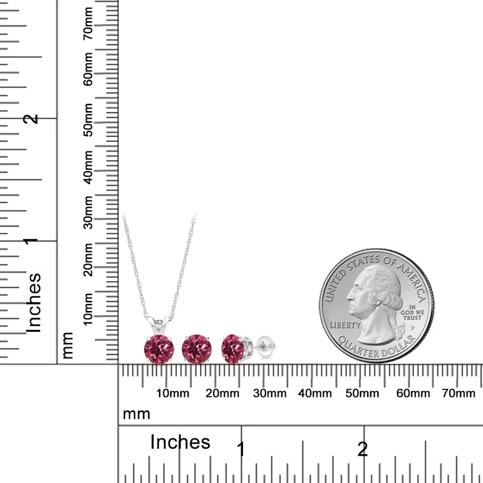 Juego de joyas pendientes colgantes de turmalina rosa oro blanco 14K para mujer | 1,50 Foto 3 de 3