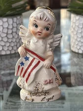 Artmark Angel Girl July 4th Figurine Shaker American Flag Japan ~ Rare & Vintage