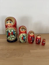 Russian Nesting Doll 5  painted wood dolls winter theme