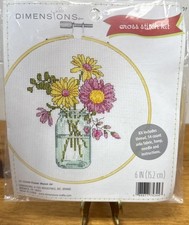 Dimensions Counted Cross Stitch Embroidery Kit Pink/Yellow Flowers Mason Jar NEW
