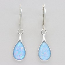 Light Blue FIRE OPAL Drop Leverback Earrings Teardrop 925 STERLING SILVER 1026e