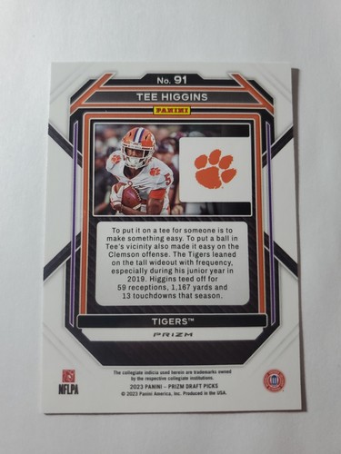 2023 Panini Prizm Draft Picks - Gold Cracked Ice Prizm #91 Tee Higgins - Picture 2 of 2