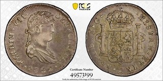 O20 México Realista Guerra de Independencia 1822 Zacatecas RG 8 Reales PCGS XF 45
