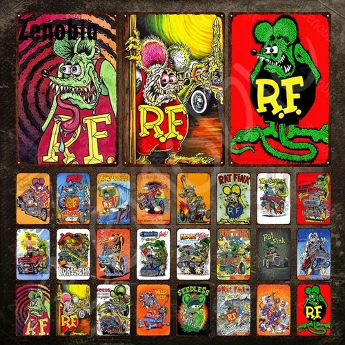 Rat Fink Comic Poster Cartoon Plate Vintage Tin Metal Signs Home Décor 8x12