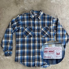 Vtg Big Mac Flannel Shirt JCPenney Mens M Plaid Blue Orange Rockabilly Cotton