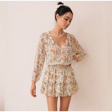 LOVESHACKFANCY Popover Dress Women's Size L 8/10 Silk Floral Cottage ShabbyChic