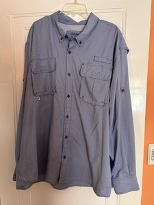 Cabela's Men's 2XL Blue Long Sleeve Button Front Fishing Shirt Pockets Nylon