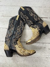 Vintage Larry Mahan Pythone Gold Tone Tipped Leather Boot Mens 6n Ladies 7.5/8