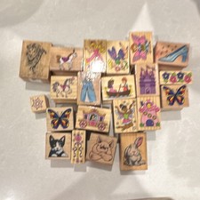 Mixed Lot Wood Mounted Rubber Craft Stamps - Fairy Tale, Animals, Flowers