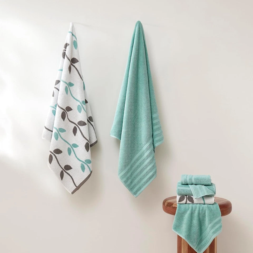 Juego de toallas 100 % algodón 6 piezas - hilo orgánico enredadera teñido suave absorbente Foto 2 de 4