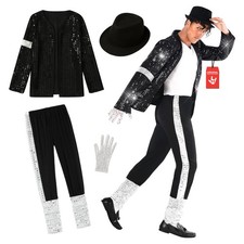 Men s King of Pop Costume Adult 80s MJ Moonwalking Popstar Black Outfit S - 3XL