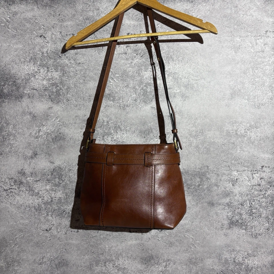 Bolso Bandolera Italiano de Cuero Marrón The Bridge Herrajes Dorados Y2K Boho Raro Foto 3 de 4