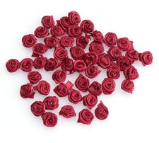 50 pcs Satin Ribbon Roses Mini Flowers Boutique Applique Sewing Embellishment...