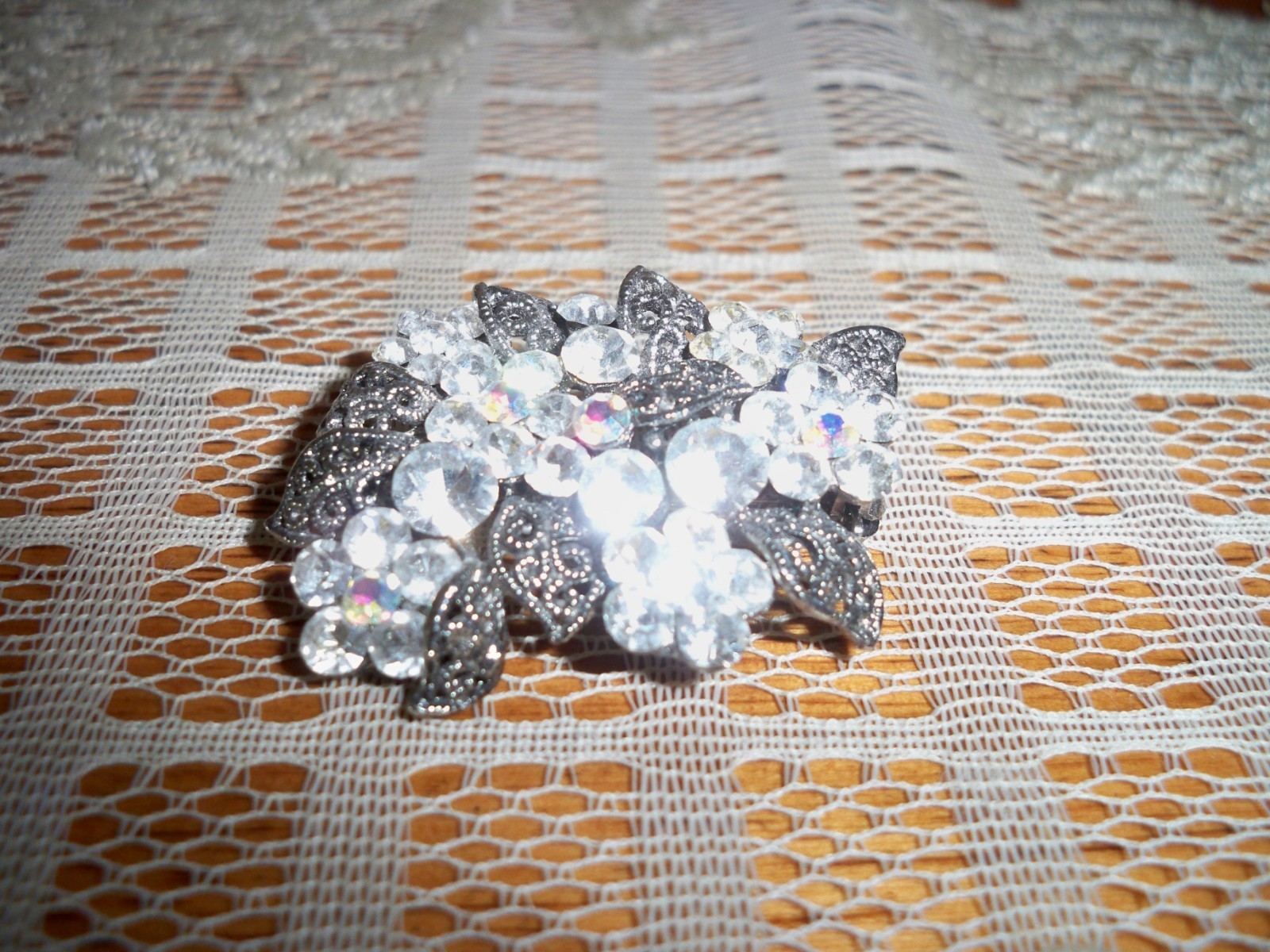 Silvertone Scrollwork and Rhinestones Fashion Bro… - image 4