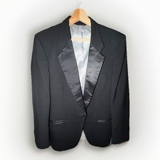 Retro Christian Dior Men's Black Tuxedo Jacket Satin Lapels Made in USA Size 41R