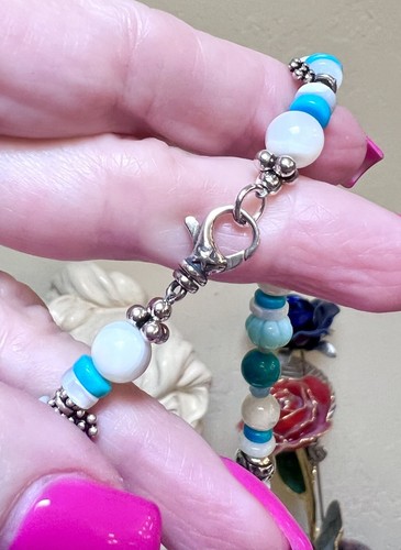 LOVELY Artisan Ornate Sterling Silver Turquoise, Opal Reversible Heart Necklace - Picture 18 of 19