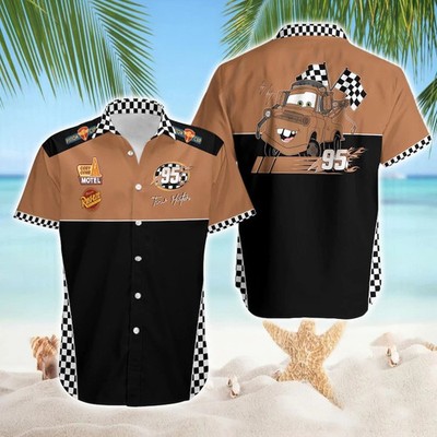 Disney Tow Mater Cars Piston Cup Rust-eze 95 Pixar Character Hawaiian Shirt