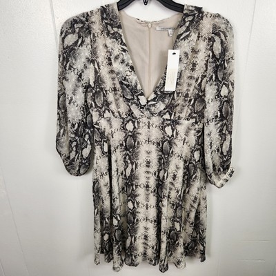 Collective Concepts Dress Womens XS Python Print Swiss Dot V Neck Long Sleeve