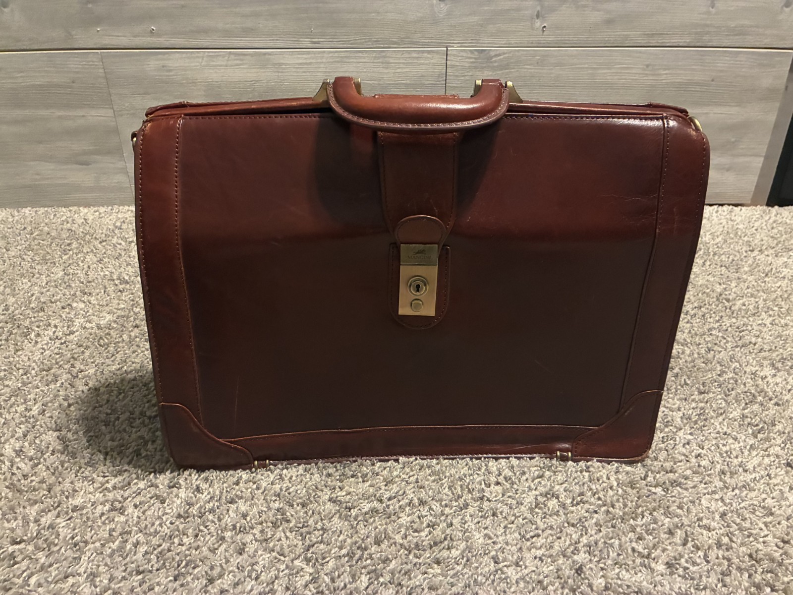 Mancini Brown Push Lock Briefcase Document Case T… - image 1