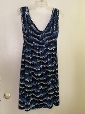 Forever 21 Women’s Midi Dress PM Medium Petite Blue White Horizontal Tie Dye