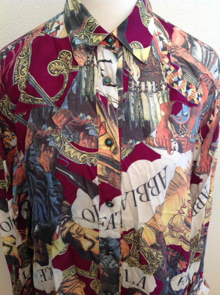 MOSCHINO Jeans M Button Down Native American Printed Shirt Men's Unisex RARE - Image 2 of 4