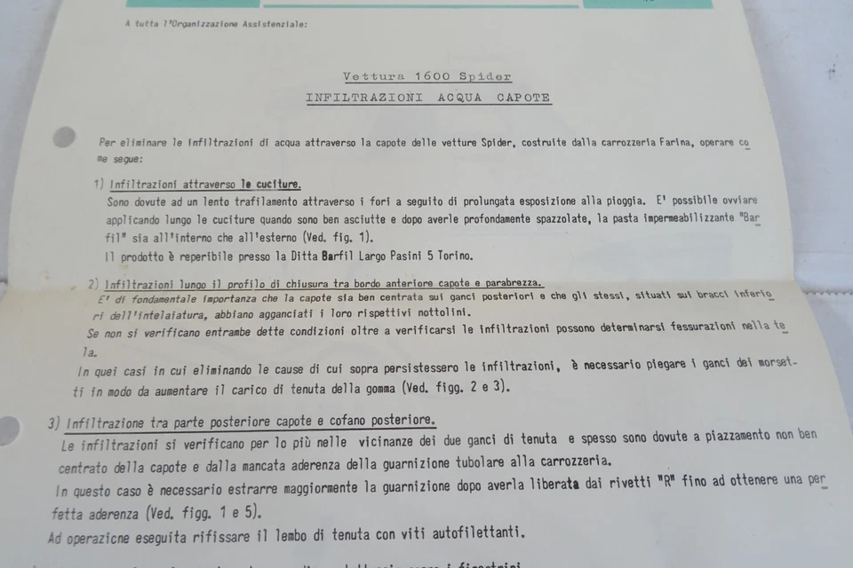 Alfa Romeo 1600 Spider infiltrazione acqua capote - Immagine 4 di 4