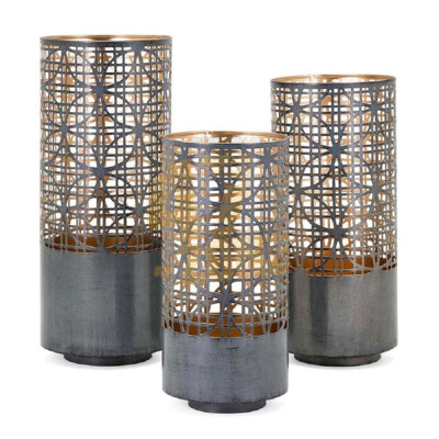 Iron S/3 Modi Pierced Lanterns Gray Bronze Indoor Outdoor Tabletop Home Decor