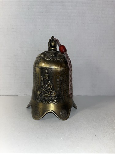 Asian Early Antique Brass Hand Forged Chinese Inscription Buddha Missing Bell - Picture 3 of 8