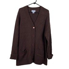 Vintage Jennifer Moore Wool Blend Cable Knit Fisherman Wool Cardigan - Size Larg