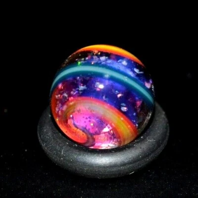 BRYAN TRILLAS GLASS MARBLE/.493"-UV CARNIVAL-YELLOW,ORANGE,RED,LAVENDER,TEAL + - Image 1 of 4