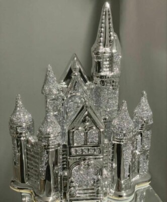 GROSSER ZERKLEINERTER DIAMANT GLÄNZEND PRINZESSIN SCHLOSS KRISTALL SILBER ORNAMENT BLING