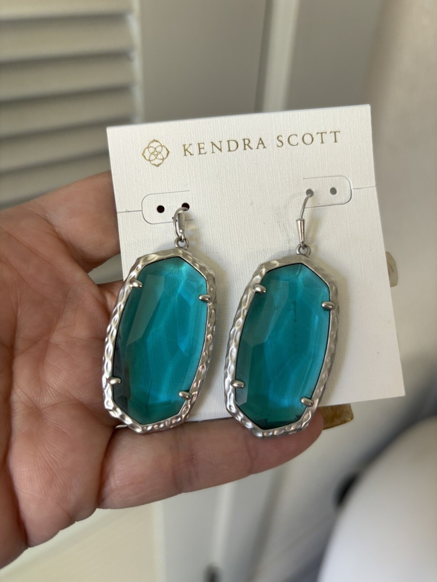 Kendra Scott Ella London Blue Teal/Silver tone Faceted Glass Drop