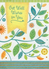 Designer Greetings Get Well Wishes Banner and Blue Branches Get Well Card