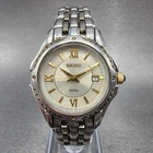 Seiko Watch Women 28mm White Dial Two Tone Date Round 7N82-0GE0 New Battery